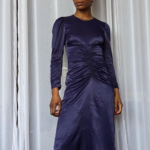 NWT Ruched Satin Cocktail Midi Dress - & Other Stories | Size 2 Small - Picture 2 of 9